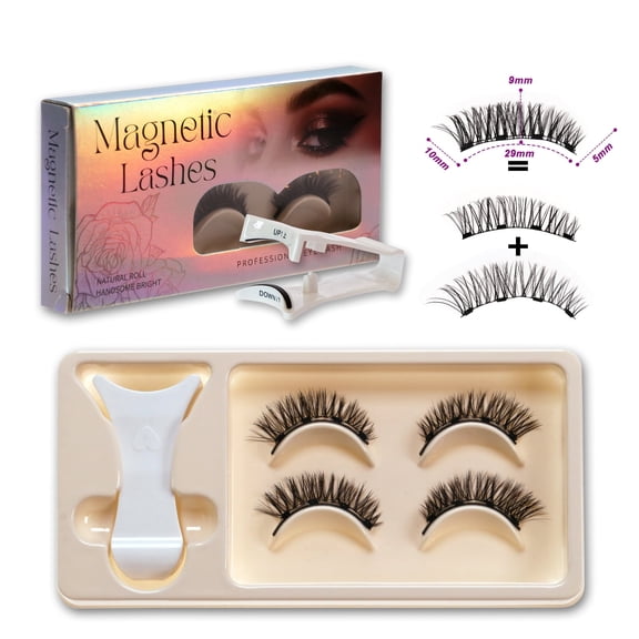 Magnetic Eyelashes 2 Pair Reusable Magnetic Eyelashes with Applicator Eyelashes Cat Eye Natural Look Lash Clusters Kit Easy to Wear and Remove