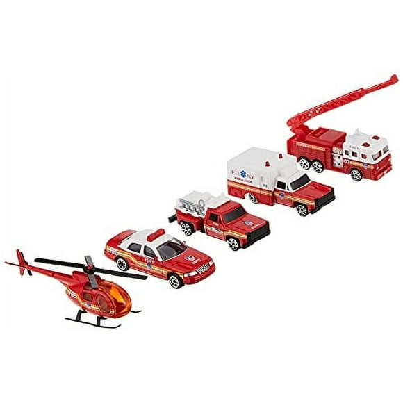 Set de regalo para vehículos Daron FDNY de 5 piezas con helicóptero y escalera