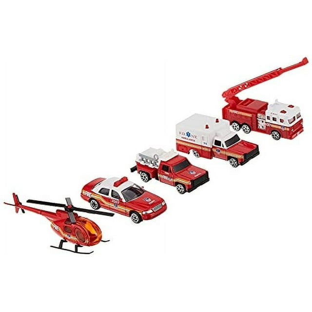 Set de regalo para vehículos Daron FDNY de 5 piezas con helicóptero y escalera