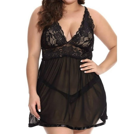 

Vitmona Women s Plus Size XL-5XL Floral Flowy Mesh See-through Sleeveless Sexy Nightdress Suit