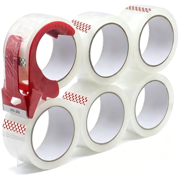 Behome Clear Shipping Packing Tape with Dispenser, 6 Rolls Heavy Duty Packing Tape for Shipping and Moving, 1.88" x 60 yd