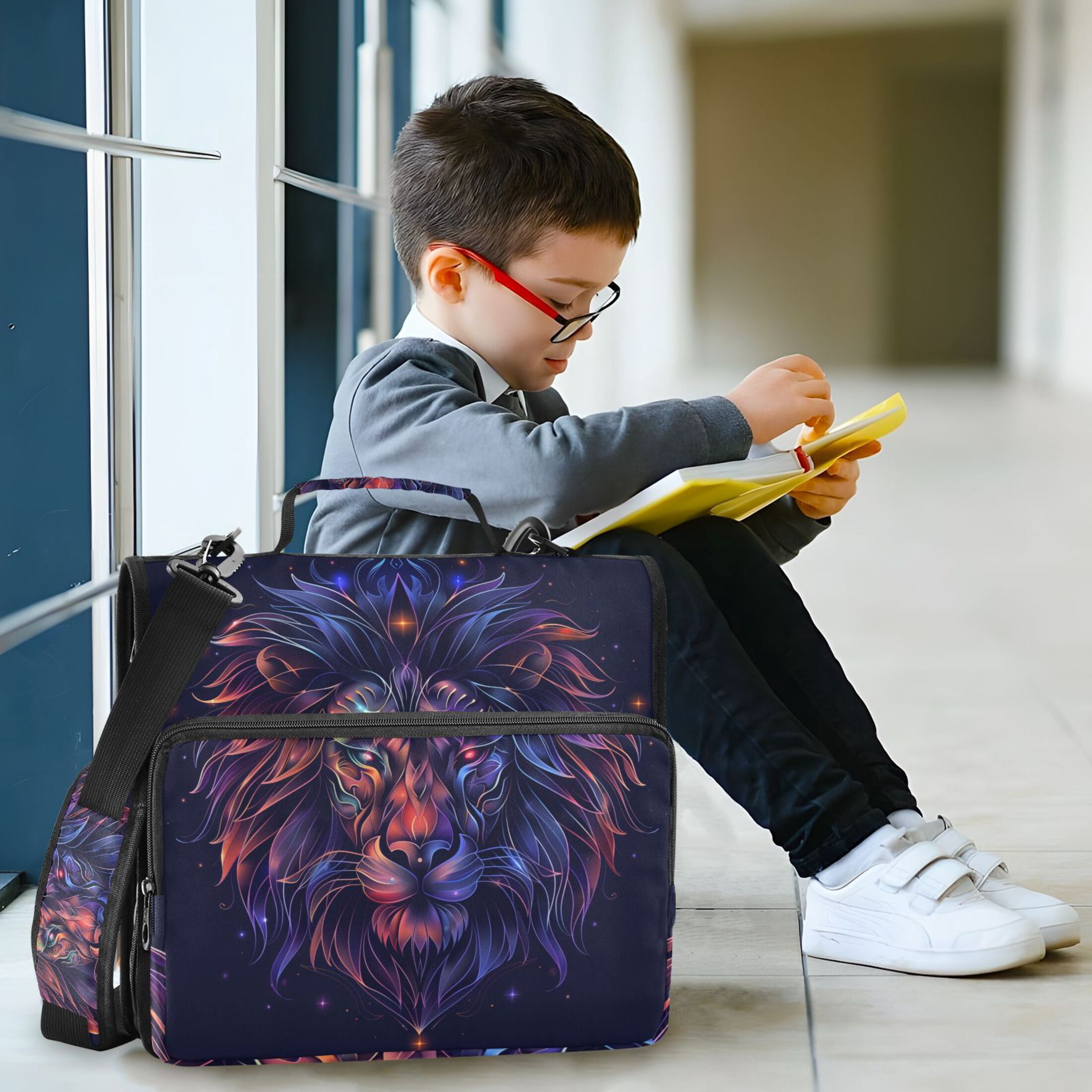 3 Ring Zipper Binder with Shoulder Strap Waterproof Trapper Keeper 2 Inch D-Ring 500 Sheets Capacity Colorful Lion Head