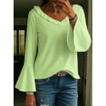 thumbnail image 2 of Womens Blouse Ruffle 3/4 Sleeve Tops V Neck Business Casual Blouses Shirts Spring Summer Outfits Light Green XXL, 2 of 4