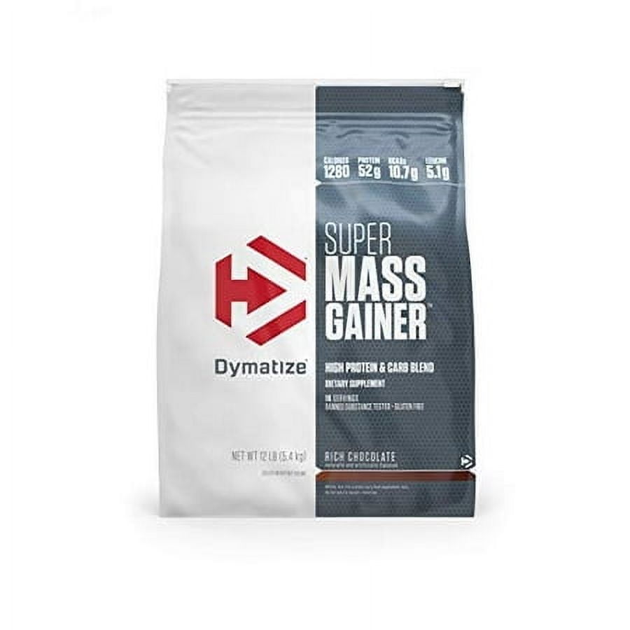 Dymatize Super Mass Gainer Protein Powder 1280 Calories 52g Protein Gain Strength Size Quickly 107g BCAAs Mixes Easily Tastes Delicious Rich Chocolate 12 lbs