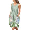 thumbnail image 3 of Women's Floral Print Holiday Dress Sleeveless Dress Casual V Neck Button Pockets Long Beach Dresses Midi Dress, 3 of 6