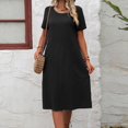 thumbnail image 4 of SMihono Robe d'Été Grande Taille pour Femmes 2023 à Manches Courtes, Couleur Unie, Coupe Ample, Robe T-shirt à Col Rond, 4 of 7