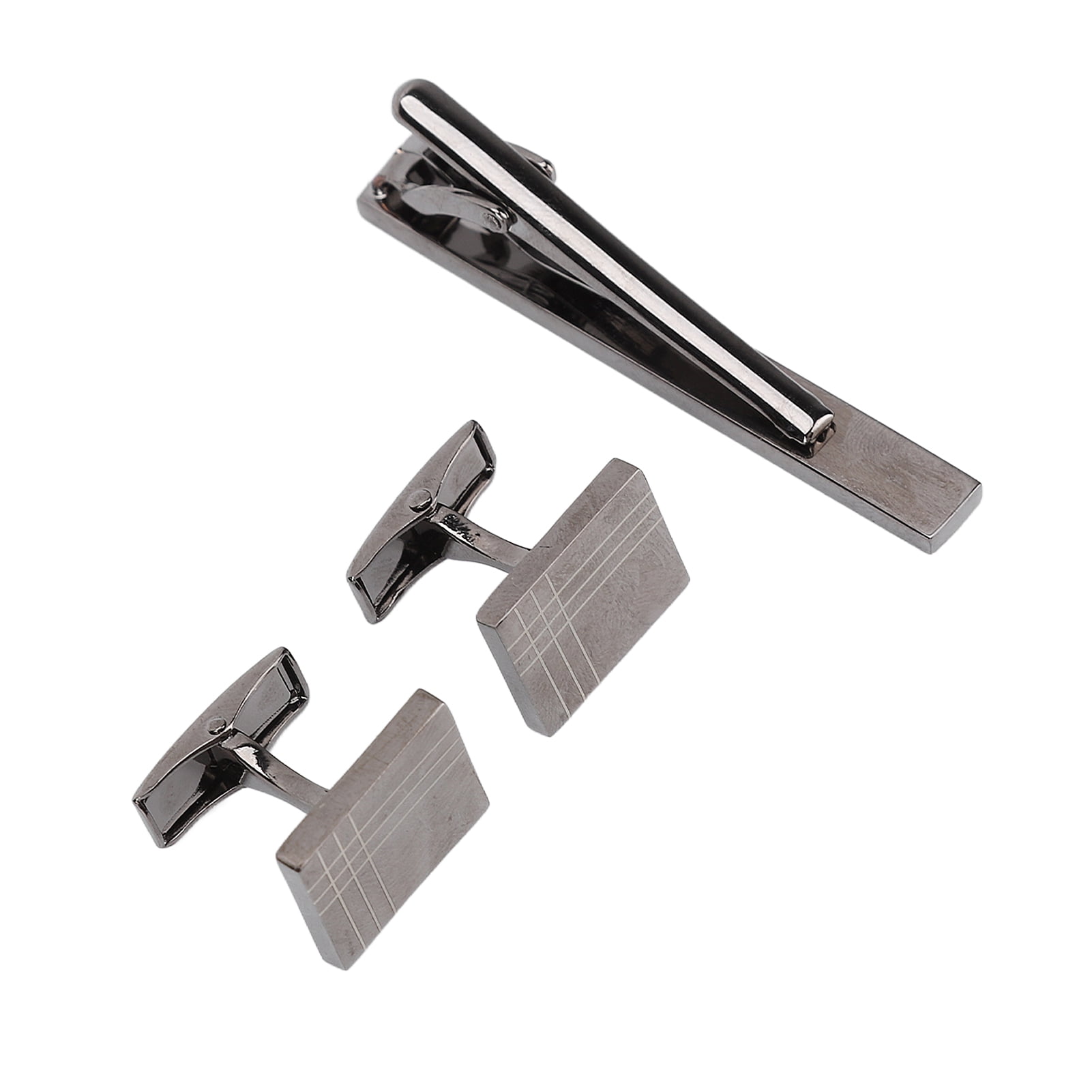 Mens Cufflinks Tie Clip Set, Polished Finish Mens Cufflinks Set Brass