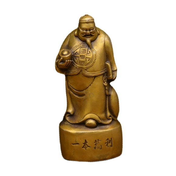 Figura del Dios de la Fortuna, artesanía de cobre, escultura coleccionable de Caishen para dormitorio pequeño