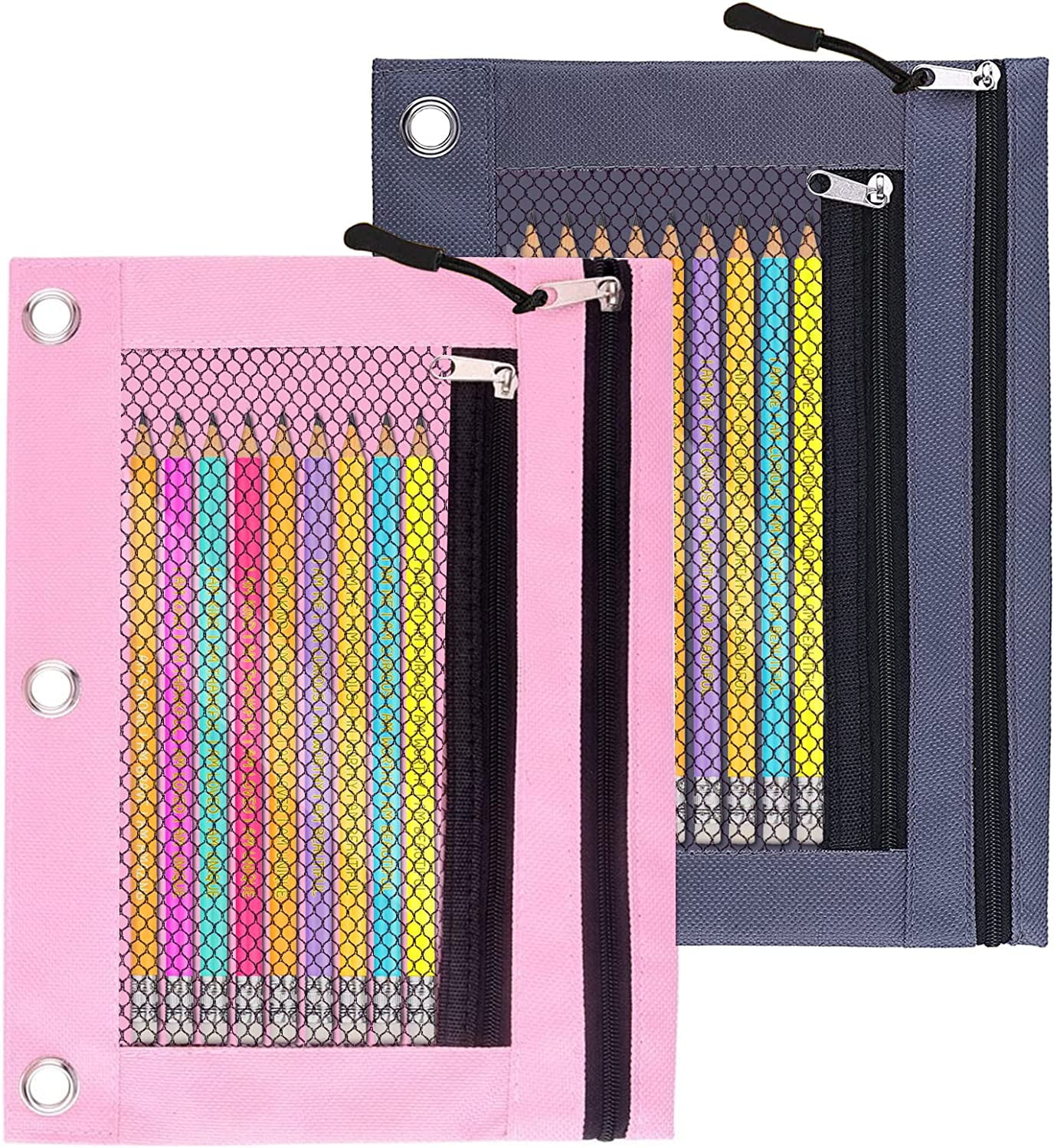 Pencil Pouch for 3 Ring Binder, 2 PCS Mesh Binder Pencil Pouch with