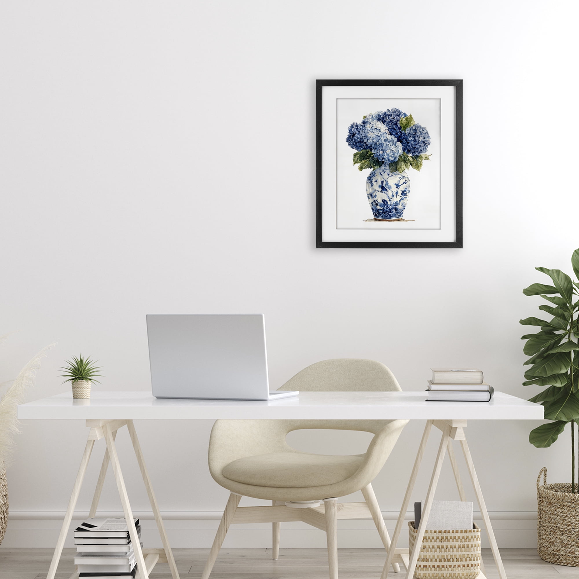 Stupell Industries Blue Hydrangeas in Porcelain Black Framed Print Under Glass, design by Imagine It Images