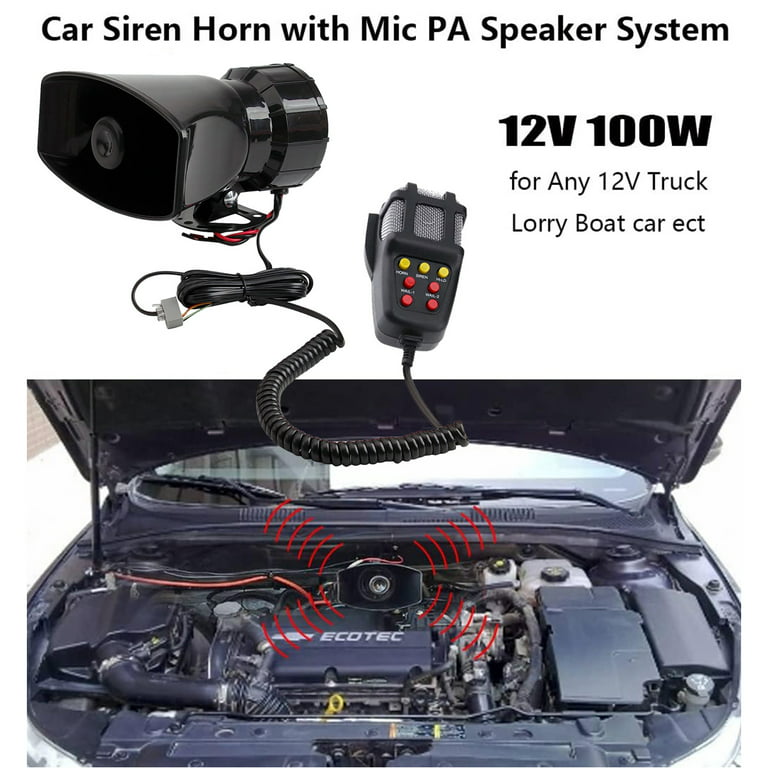 Horns 12 V 80 W 7 Ton sound car horn siren with microphone, PA speaker  system, emergency sound amplifier, car siren speaker. : :  Automotive