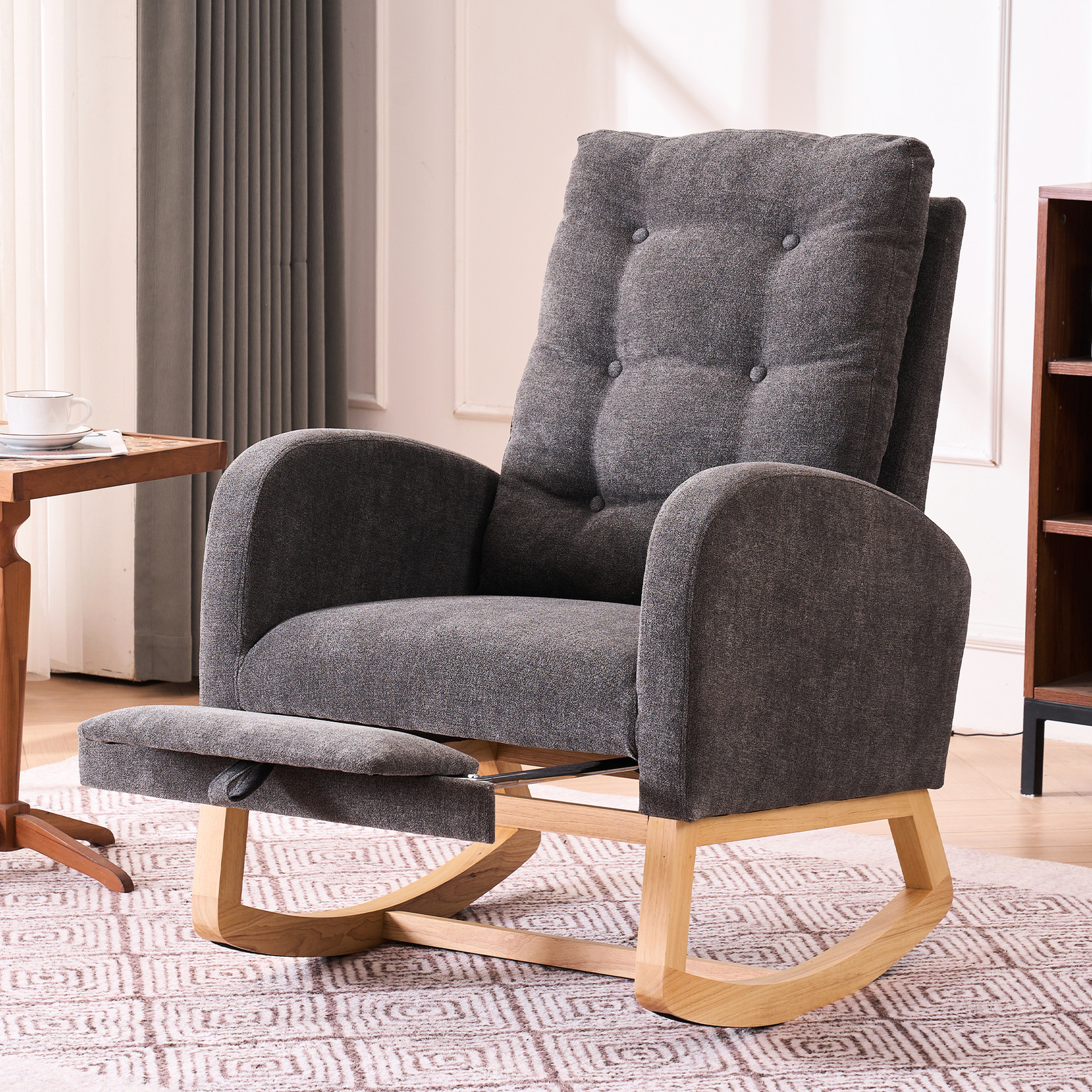 Gray Accent Rocker with Ergonomic Design / Relaxing in Bedroom