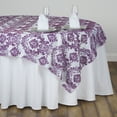 thumbnail image 1 of BalsaCircle 90" x 90" Eggplant Purple White Damask Flocking Table Top Overlays Wedding Tablecloth, 1 of 3