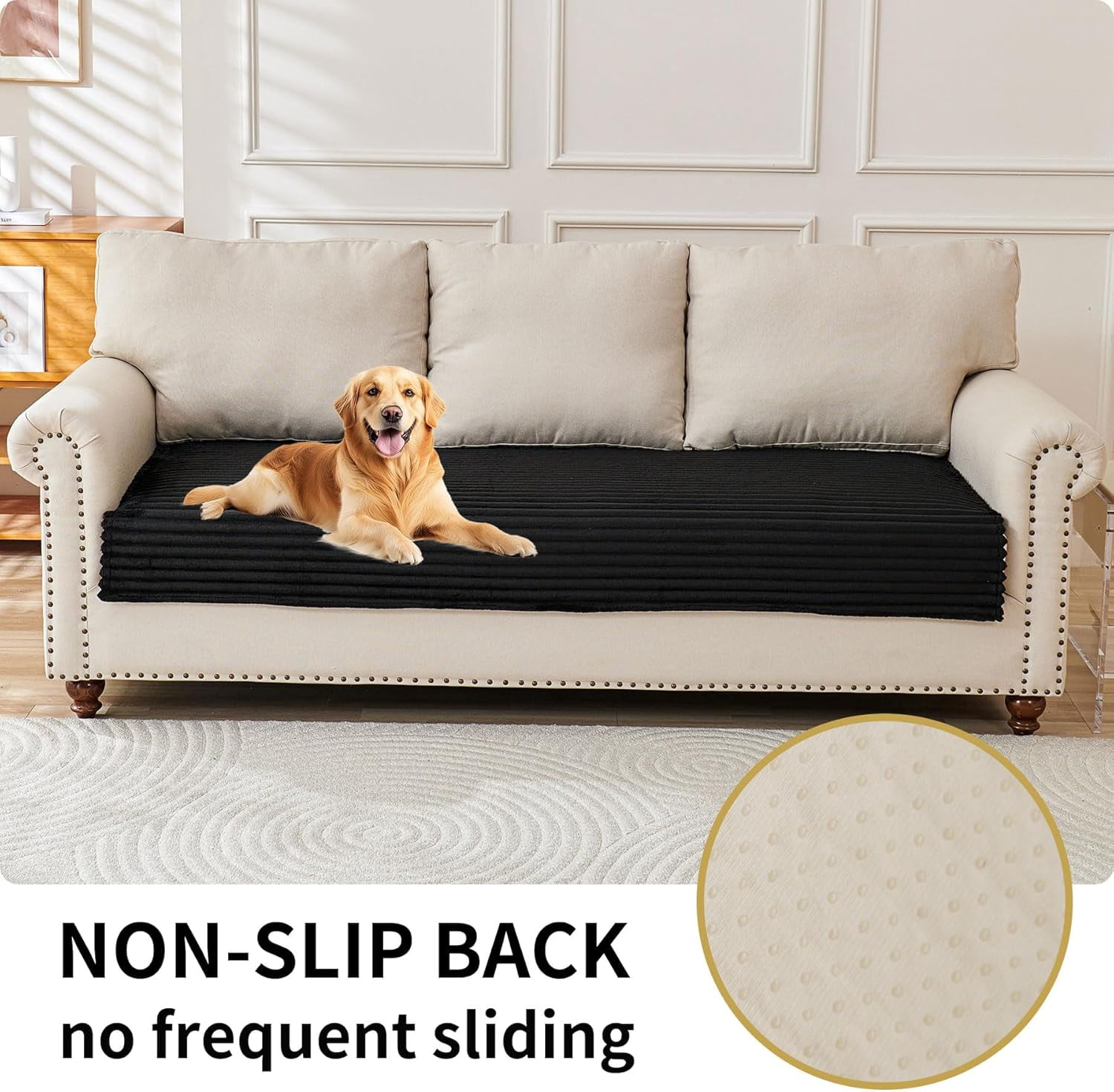 Waterproof Couch Cover for Dogs Washable, Faux Fur Pet Couch Covers for Sofa, Soft Dog Bed Cover Non-Slip Couch Covers for 3 Cushion Couch Sofa Pet Friendly (Black, 35" x 74")