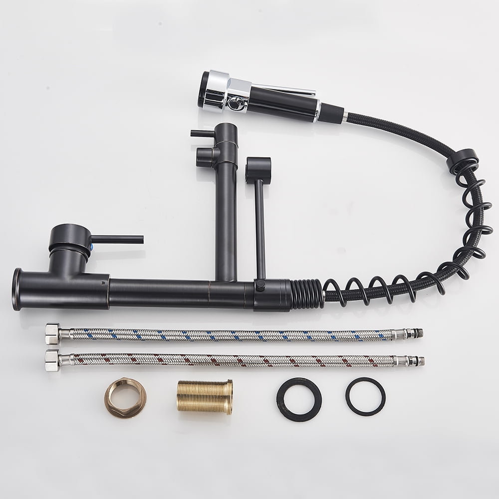 Blackend Spring Kitchen Sink Faucet Pull Down Sprayer Dual Spout Mixer Tap