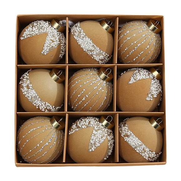 Staron 9PCS Velvet Shatterproof Christmas Ornaments, 80mm Large Brown Christmas Ball Ornaments for Christmas Tree Decorations, Flocked Christmas Tree Ornaments for Holiday Wedding Party Decorations