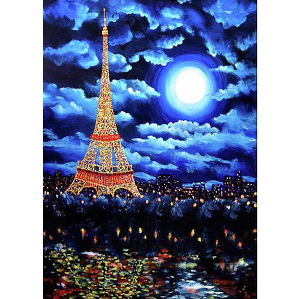 Pintura de diamante (DB6417) 5D Square Mosaic Craft DIY Moon Torre Eiffel Kit 40x50cm Hugtrwg Para estrenar
