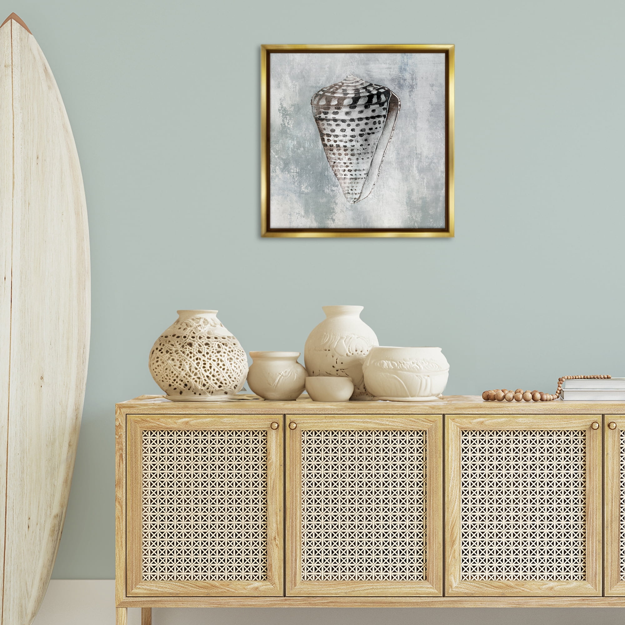 Stupell Industries Organic Cowrie Shell Nautical & Beach Painting Gold Floater Framed Canvas Art Print Wall Art, 25 x 25