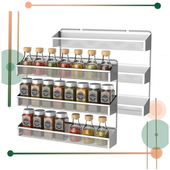 Auledio 2 Pack 3 Tier Metal Spice Rack Organizer Wall-Mount Seasoning Jars Rack for Kitchen Bathroom Offic in Silver