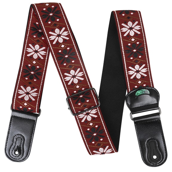 National Styles Guitar Strap with Pick Pockets Adjustable Cotton Shoulder Strap Leather Ends Guitar Straps