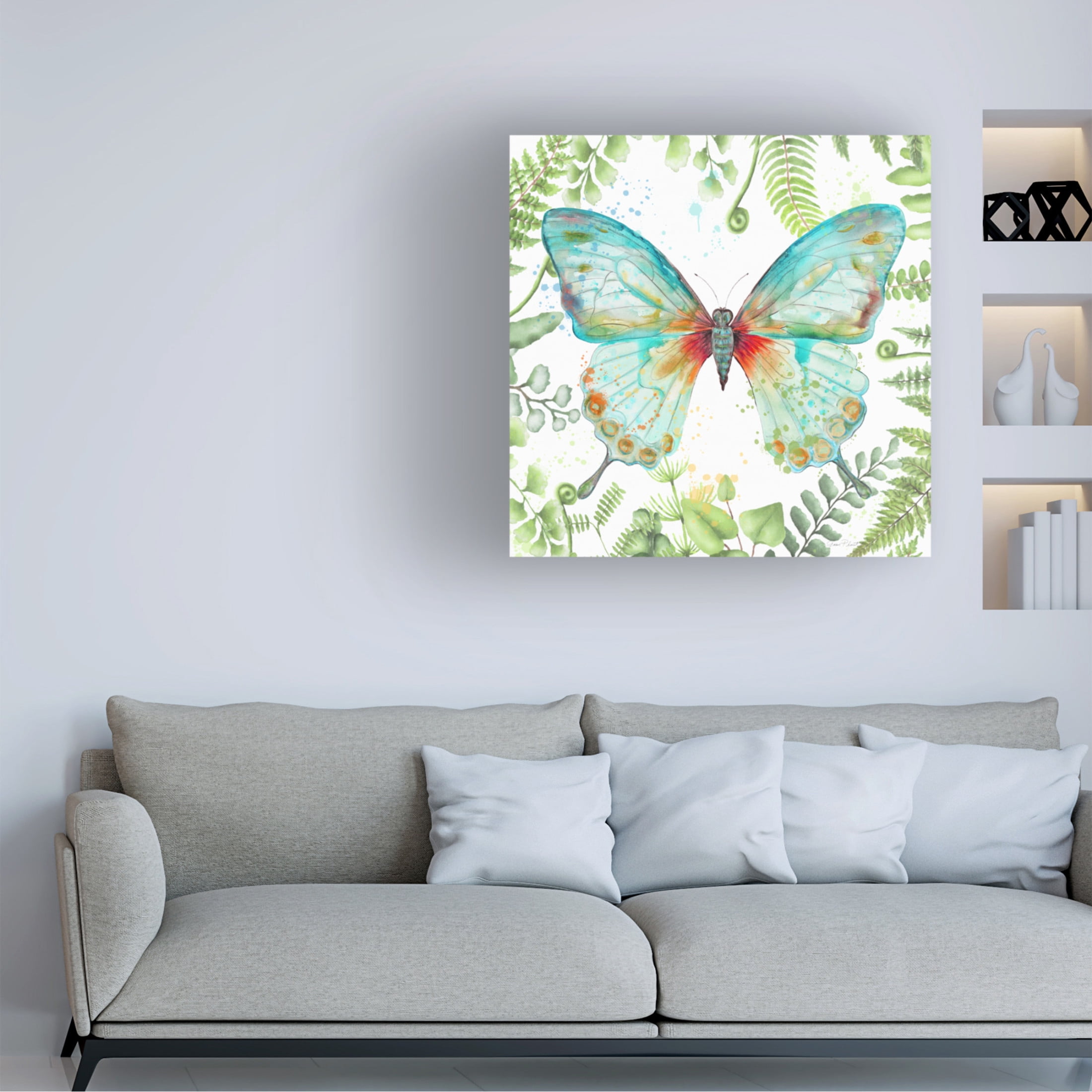 Canvas Wall Art - Jean Plout 'Botanical Butterfly Beauty 2' Wall Art for Living Room, Bedroom, or Office Décor by Trademark Fine Art - 18 x 18 Inches