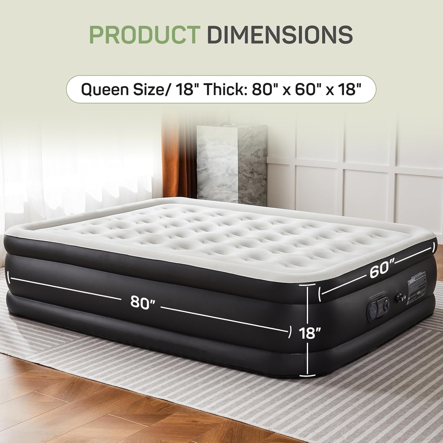 Queen Size 18" Air Mattress with Built-in Pump, Inflatable Bed for Camping & Guests, Indoor Airbed