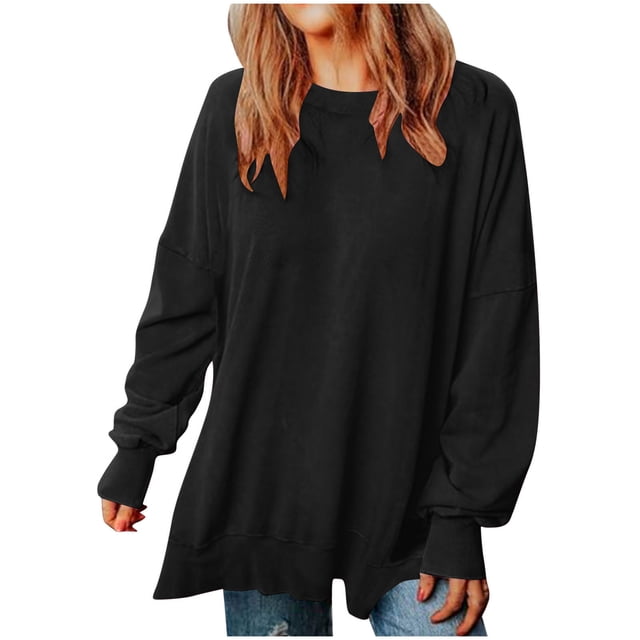 cfhntfmh Chandail en Molleton Surdimensionné pour Femmes Col Rond Manches Longues Chandail-Over Automne Doux Ample Simple
