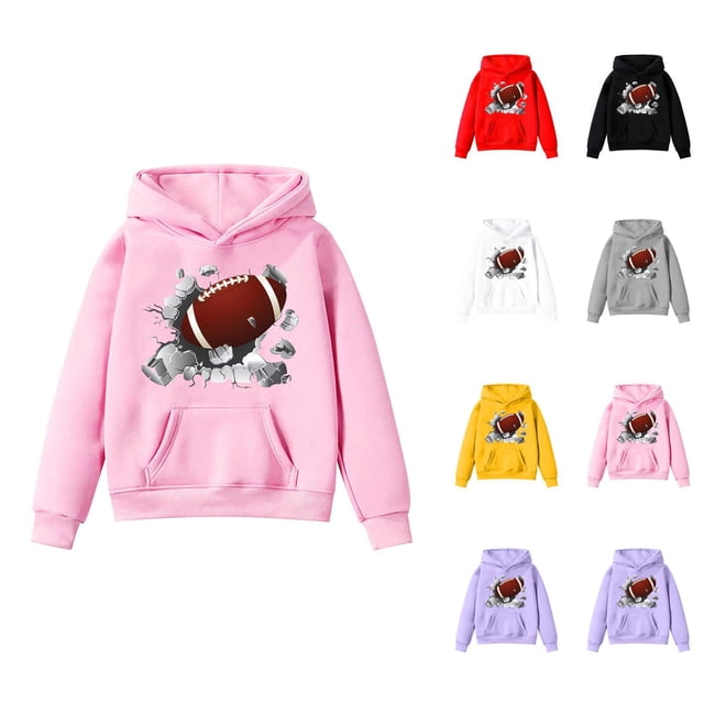Chandail à Capuche de Football pour Enfants Manches Longues Rugby Graphique avec Poches pour Garçon Fille Chandail