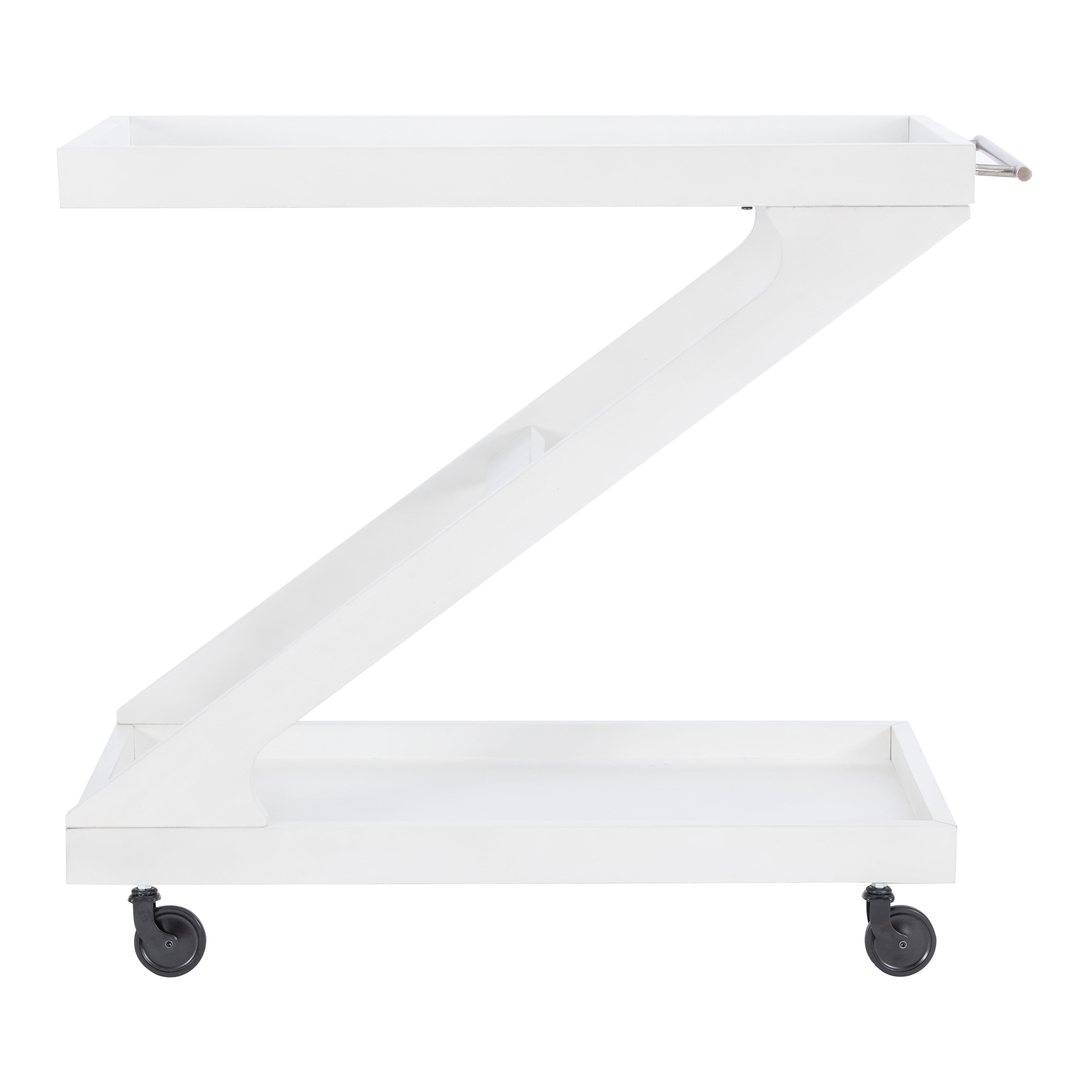 Powell Thornton 2-Tier Z-Frame Rolling Bar Cart with Glass Top, Antique White