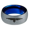 thumbnail image 2 of Tungsten Hawk Flying Eagle Bird Nest Band Ring 8mm Men Women Comfort Fit Blue Dome Brushed Gray Polished, 2 of 4