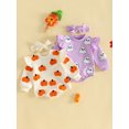 thumbnail image 3 of RUINIXCW Newborn Baby Girl My First Halloween Outfit Infant Baby Girl Fall Winter Clothes Bubble Romper Pumpkin Ghost Embroidery Ruffle Long Sleeve Bodysuit Headband Set, 3 of 9