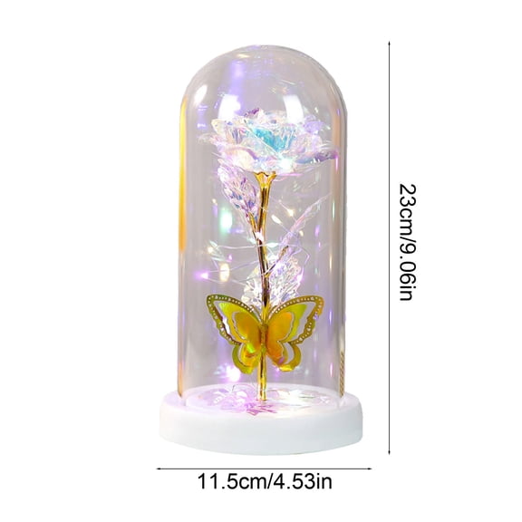 Preserved Rose Night Light, Romantic LED Glass Dome, Glowing Multicolor Butterfly Decorations, Perfect Valentines Day Birthday Gift, Durable Plastic Material, 9 Inch Size