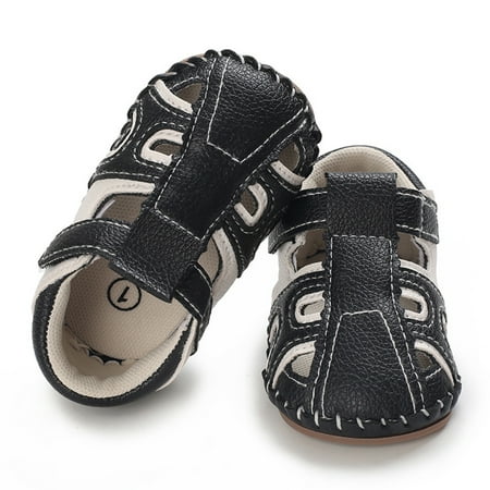 

huoge Kid Girls Leather Sandals | Anti-Slip Sole Soft Breathable Baby Crib Shoes | Closed-Toe Casual Sandals for Formal Occasions Parties Casual Photography Outdoor Activities.