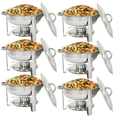 ZENSTYLE 5 Quart Round Shape Chafing Dishes - Stainless Steel Durable Buffet Serving Chafer Easy Clean Keeping Temperature W/ Fuel Holder(Set of 6)