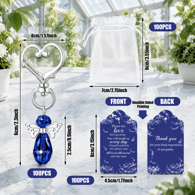 Blue Charming 100 Set Funeral Favors Celebration Of Life Angel Keychain ...
