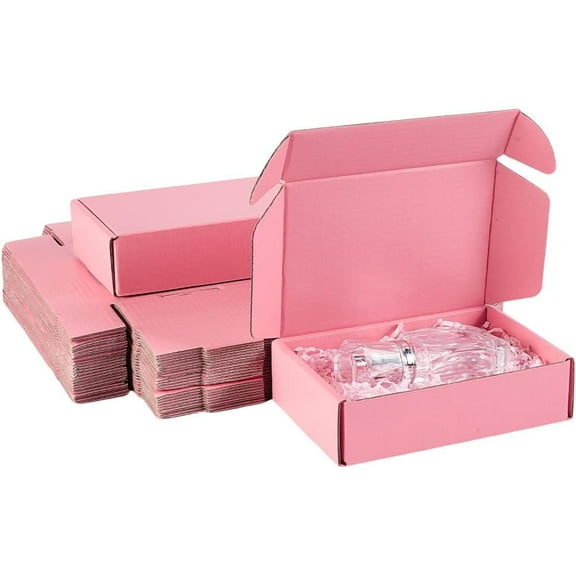 30pcs Cardboard Paper Shipping box Mailing Folding box Rectangle Pink 15x10x4cm
