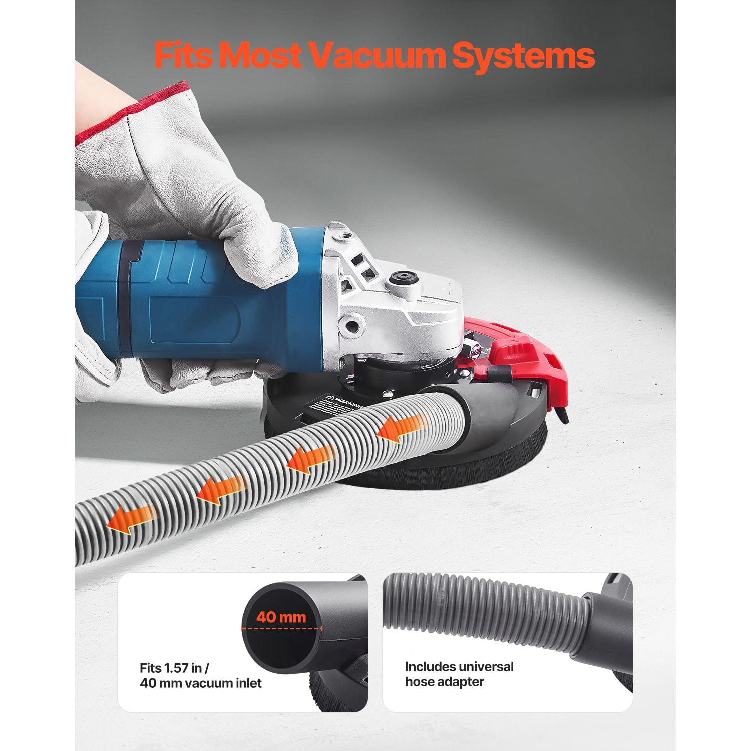 Universal 4-5 inch angle grinder dust cover, including 5-inch stone grinding cup wheel and 6 washers, can be connected to a wooden concrete vacuum cleaner