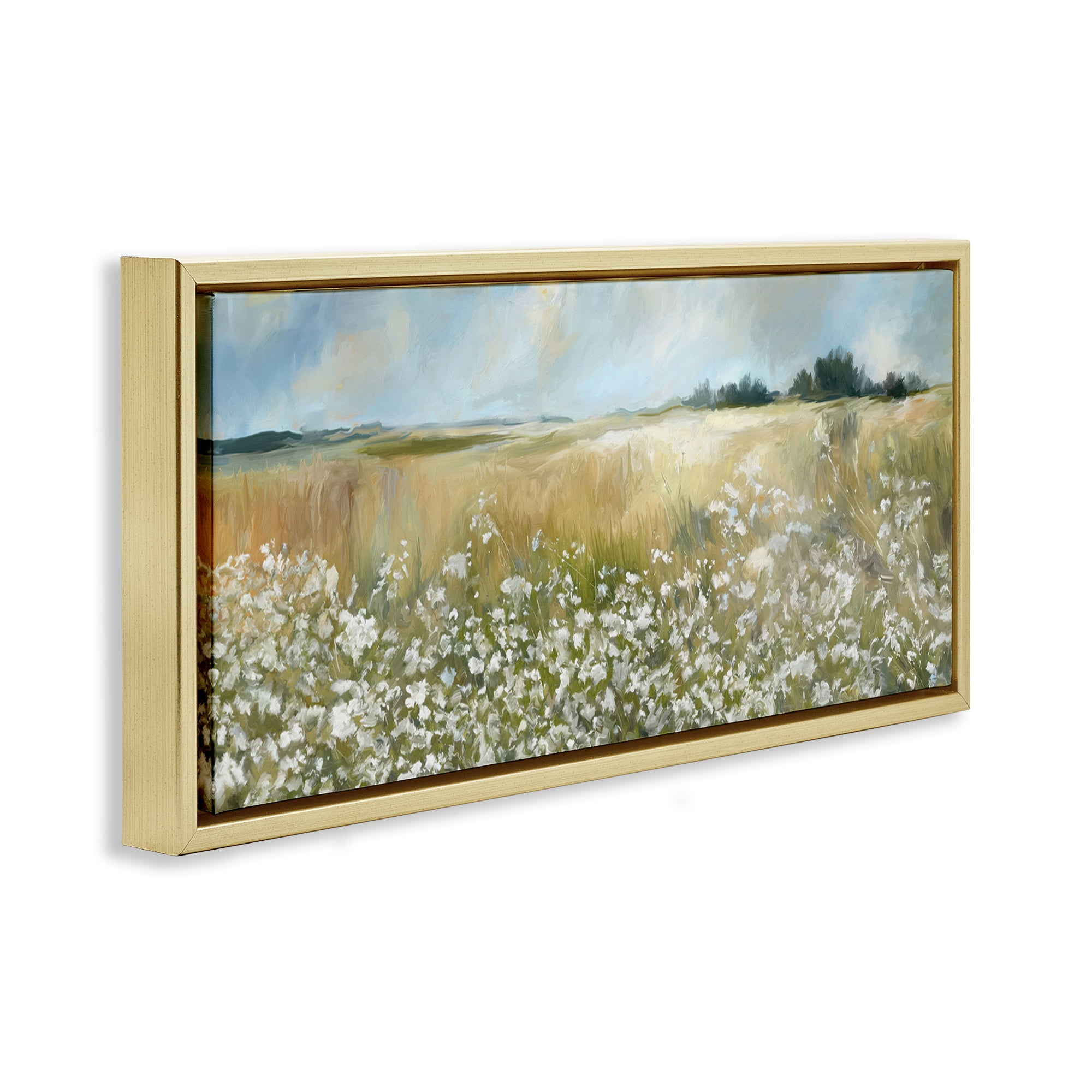 Stupell Industries Panoramic Prairie Horses Landscape & Nature Photography Gold Floater Framed Canvas Art Print Wall Art, 25 x 11
