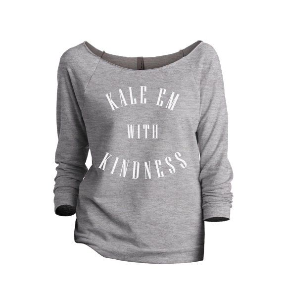 Kale Em With Kindness Women's Fashion Slouchy 3/4 Sleeves Raglan Lightweight Sweatshirt Sport Grey Small