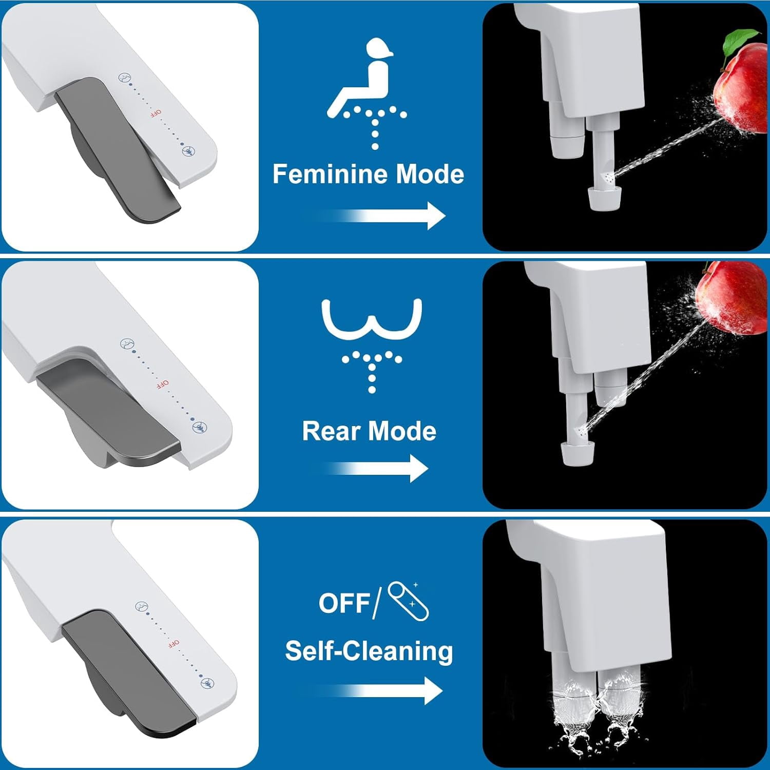 ChaoLink Bidet Attachments, Self Cleaning Dual Nozzle with Frontal/Rear Wash