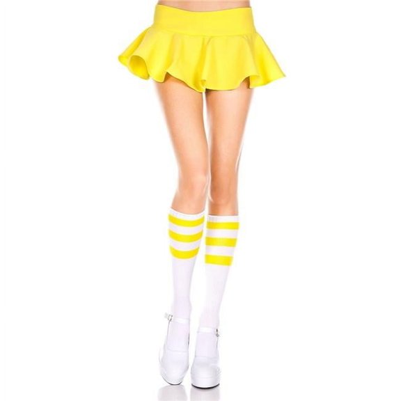 5726-WHITE-NEON YLW Acrylic Knee High Socks with Striped Top, White & Neon Yellow