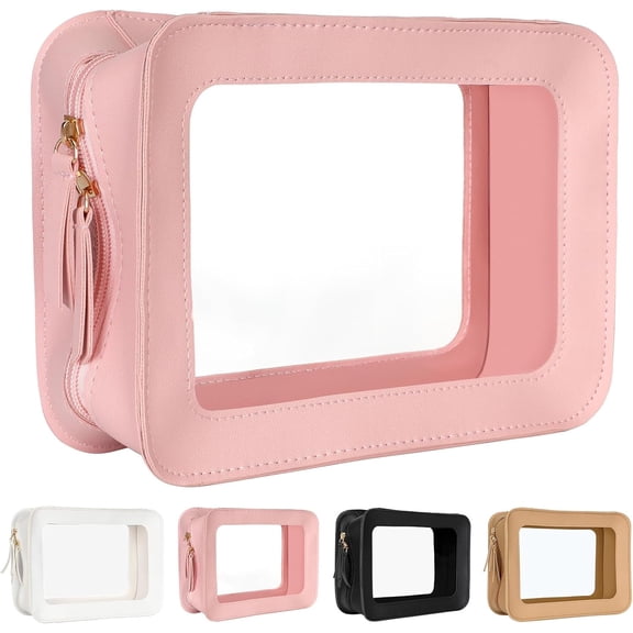 Clear Makeup Bag,Travel Toiletry Bag with Zipper,Clear Cosmetic Case Organizer Pouch for Travel Purse Car Transparent,Clear Square Makeup Bags for Women Men