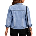 thumbnail image 3 of Dweltoz Womens 3/4 Sleeve Short Denim Jacket Button Up Lapel Collar Washed Jean Jacket Coat Casual Outing Trendy Coat with Pockets,Light Blue 2XL, 3 of 6