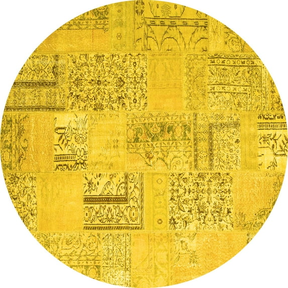 Ahgly Company Indoor Round Patchwork Yellow Transitional Area Rugs, 5' Round