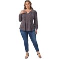 thumbnail image 3 of DARING DIVA Women's Plus Pleated Notch V Neck Floral Tunic Blouse 3X Pink Blue, 3 of 6