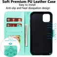 thumbnail image 2 of Case for iPhone 15, Premium PU Leather Magnetic Flip Wallet Case with Card Holder Cash Slot Lanyard Strap Kickstand Function Embossed Mandala Flower Pattern Slim Shockproof Cover - Green, 2 of 14