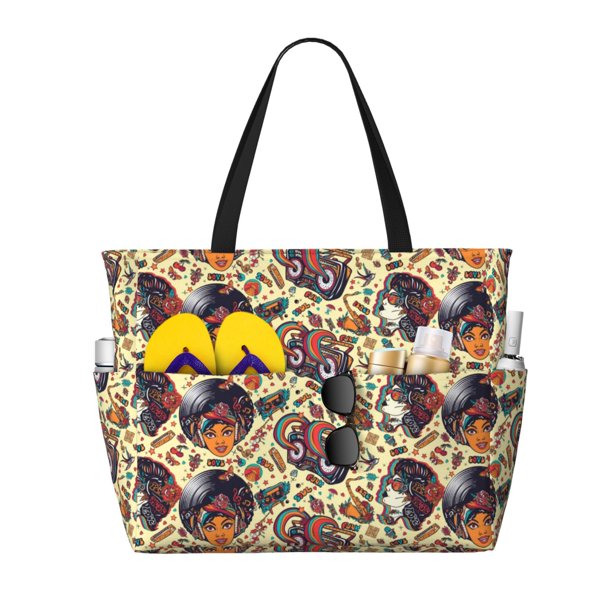 Fotbe Fashion Hippie Girl Bolsa de Viaje para Playa - Resistente al Agua, Bolsa Tote de Gran Capacidad y Ligera con 7 Bolsillos para Mujeres y Hombres