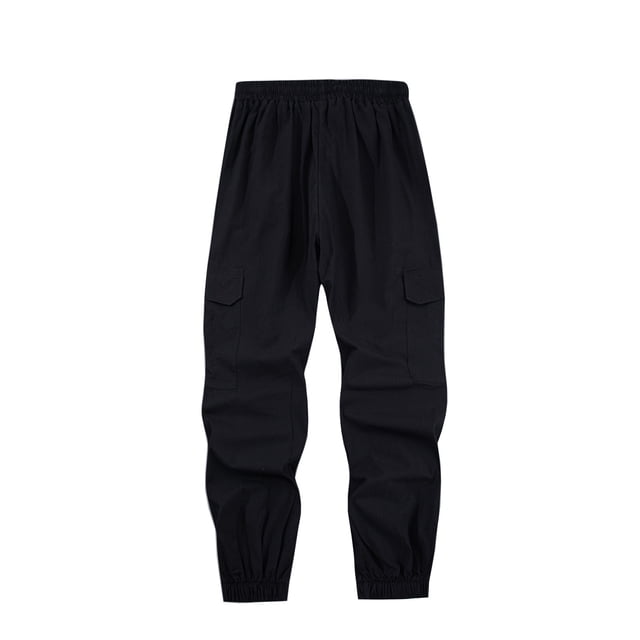FcBaudy Full Length Pants Man Solid Color Linen Multi-pocket Tether Binding Leg Trousers Man Polyester Trousers