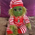 thumbnail image 3 of Grinch-Muñeca de felpa de silicona para bebé, juguete suave de Navidad, monstruo de pelo verde, decoración de Navidad（A, 3 of 5