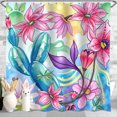 thumbnail image 1 of Whimsical Cartoon Flower & Cactus Shower Curtain - Bright Blue Design with Sun, 1 of 4